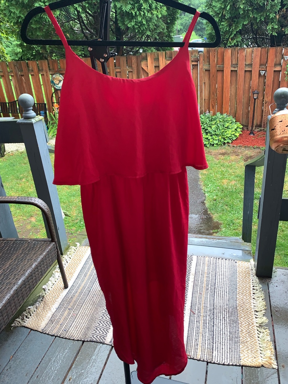 Amazon Red Spaghetti-Strap Layered Bodice Midi Dress